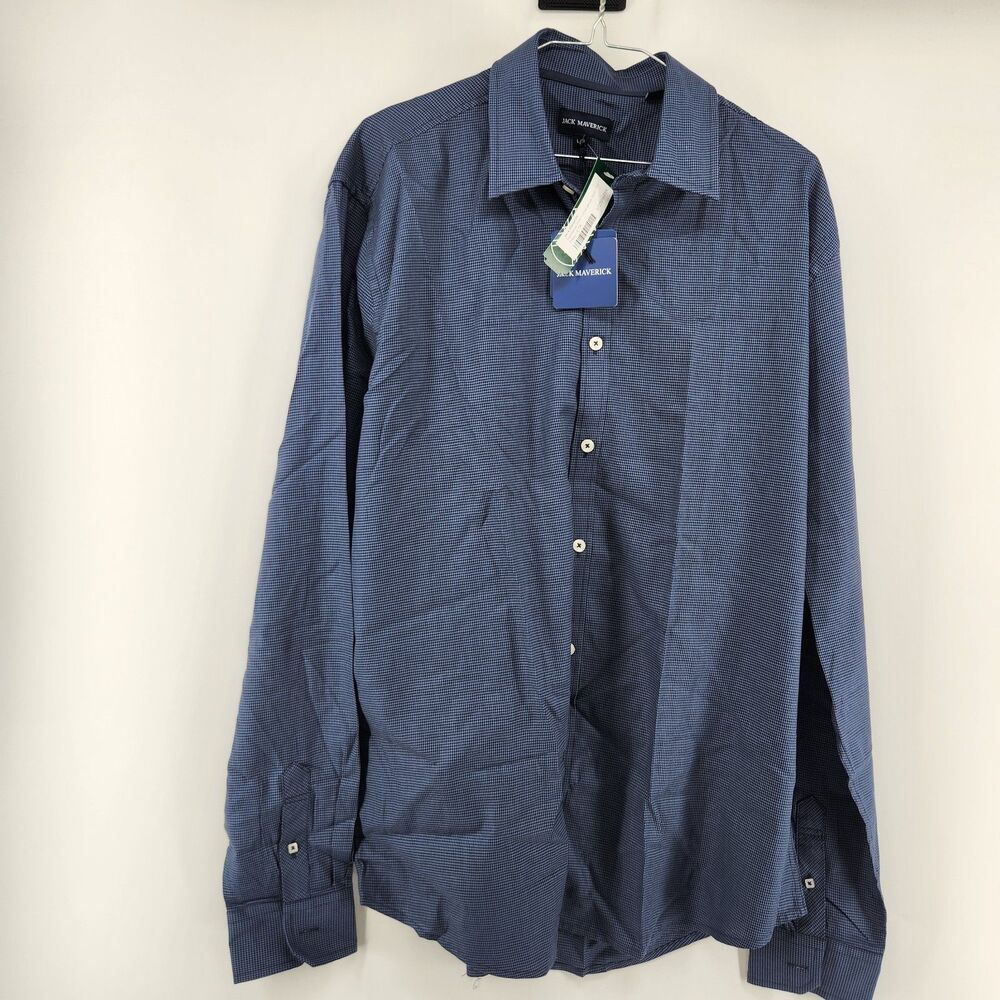 Jack Maverick Men's Navy Large‎ Tall Manhattan Poplin Long Sleeve Shirt NWT